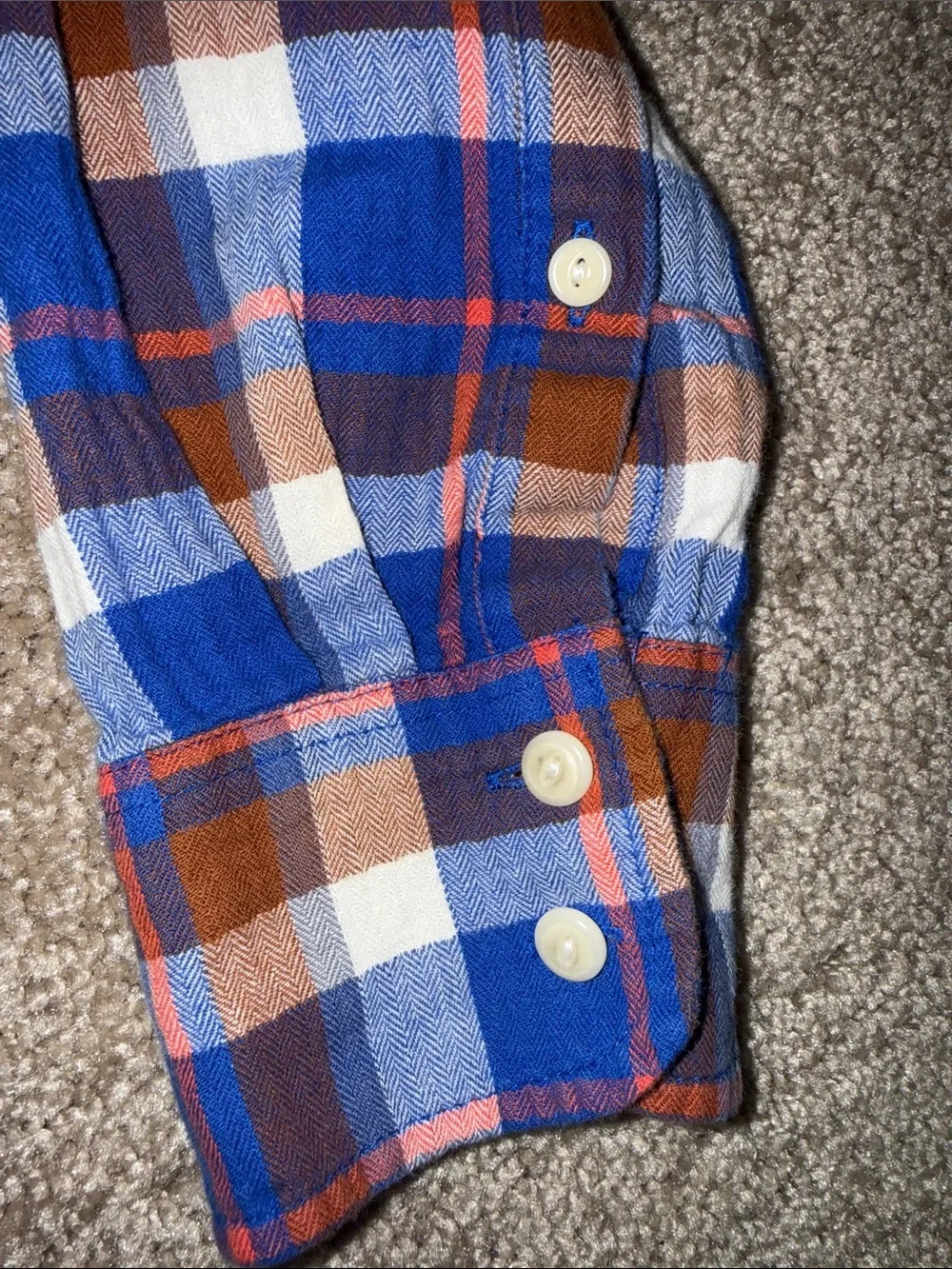 J. Crew Blue, Brown & White Plaid Button-Down Shirt - size 2. G